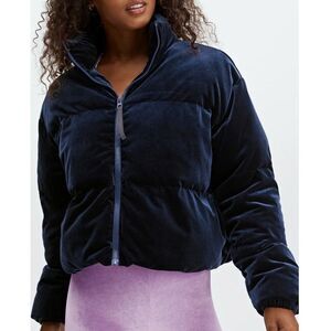 Fabletics Wander Velour Cropped Puffer Jacket Navy Blue Sz Large